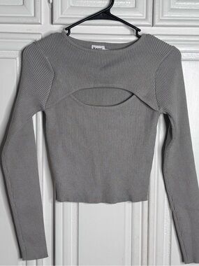 Princess Polly Grey Ribbed Long-Sleeve Cutout Top
